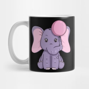 Little elephant is playing with a Ballon Mug